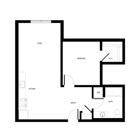 Floor plan for 1 bed, 1 bath, 746 sqft